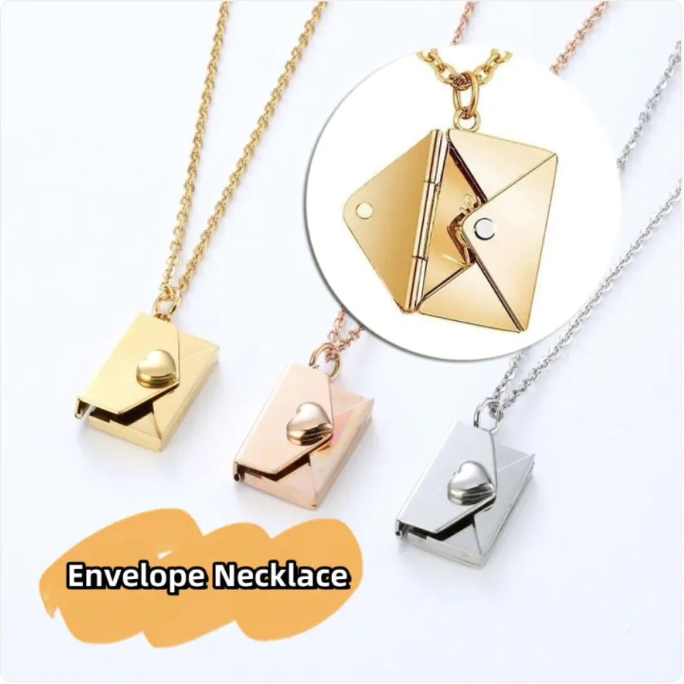 Hidden Message Heart Envelope Pendant Necklace